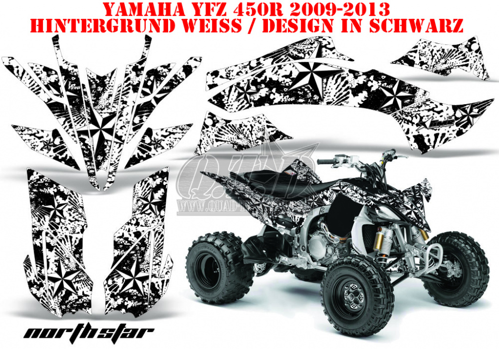 Northstar Hintergrund = Weiß, Designfarbe = Schwarz für Yamaha YFZ 450R/SE 2009-2013
