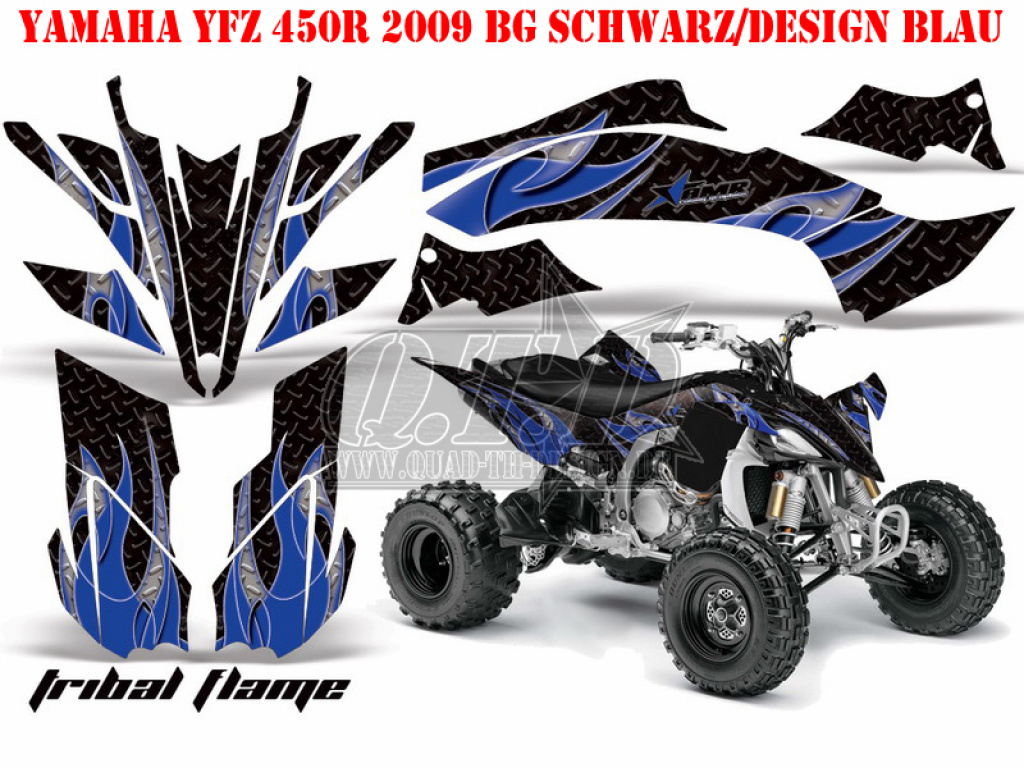 Tribal Flames Hintergrund = Schwarz, Designfarbe = Blau für Yamaha YFZ 450R/SE 2009-2013