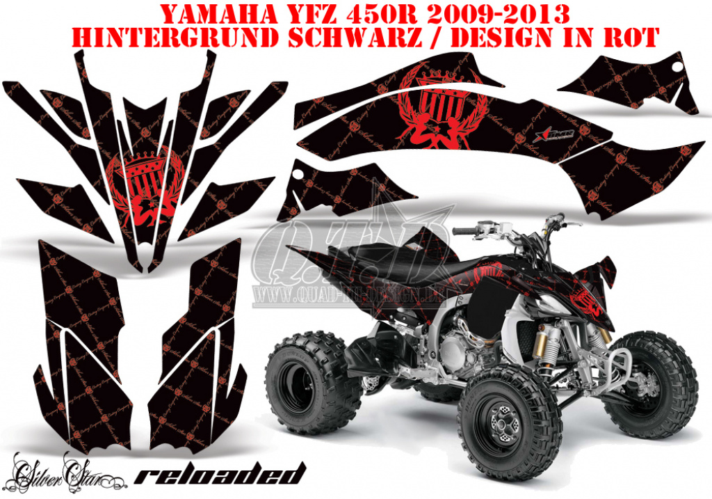 SilverStar - Reloaded Hintergrund = Schwarz, Designfarbe = Rot für Yamaha YFZ 450R/SE 2009-2013