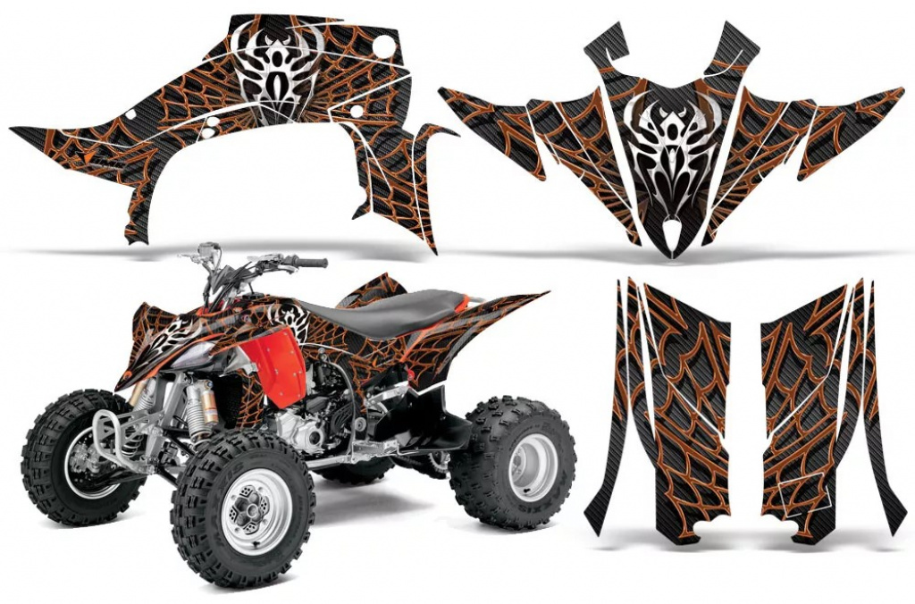 Widow Maker Hintergrund = Schwarz, Designfarbe = Orange für Yamaha YFZ 450R/SE 2014+