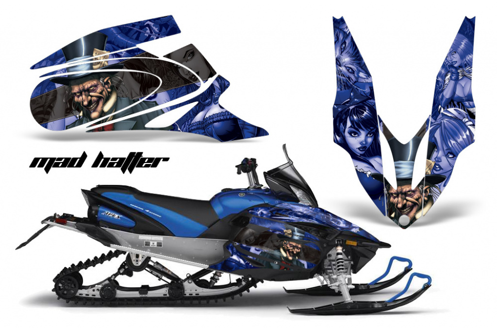 Mad-Hatter Hintergrund = Blau, Designfarbe = Schwarz für Yamaha Apex 2006-2020