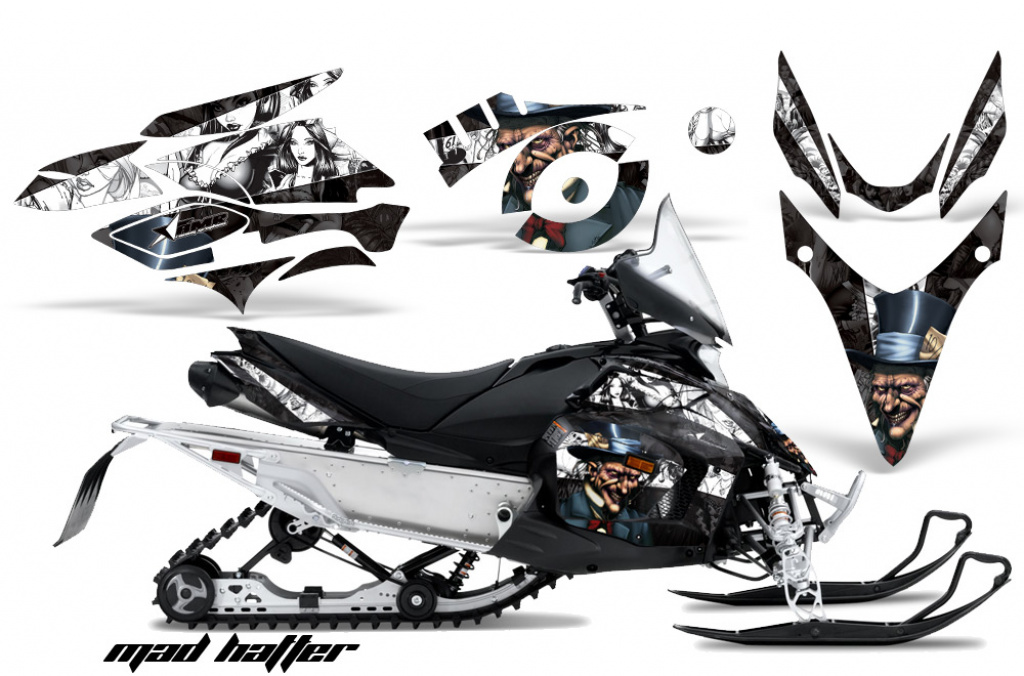 Mad-Hatter Background = Black, Design color = White for Yamaha Phazer RTX,GT 2007-2016