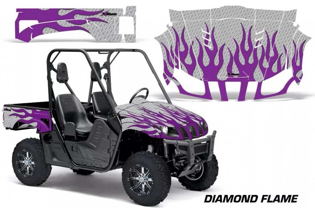 Diamond Flames Background = Silver, Design color = Purple for Yamaha Rhino 700/660/450