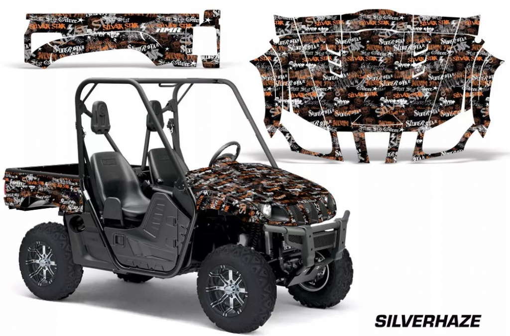 SilverStar - Silverhaze Background = Black, Design color = Orange for Yamaha Rhino 700/660/450