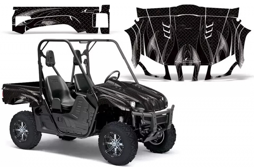 Tribal Flames Background = Black, Design color = Black for Yamaha Rhino 700/660/450
