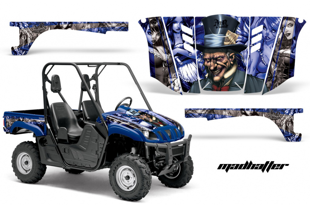 Mad-Hatter Background = Blue, Design color = Silver for Yamaha Rhino 700/660/450
