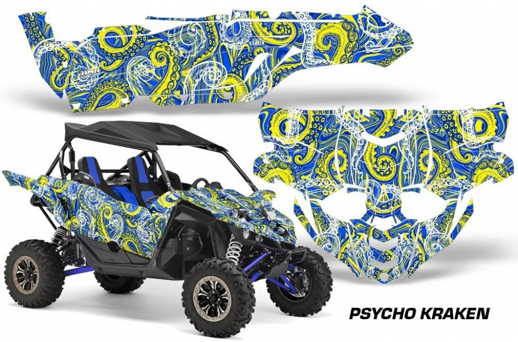 Psycho Kraken Background = Blue, Design color = Yellow for Yamaha YXZ 1000R