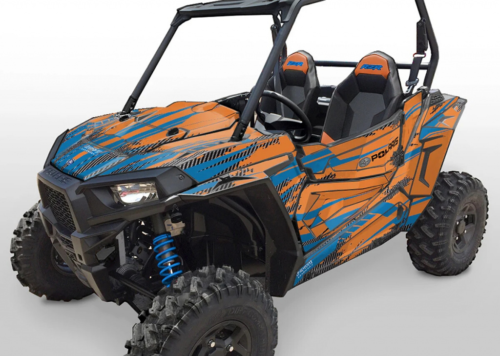 Racer-X Hintergrundfarbe = Orange, Designfarbe = Voodoo Blau für Polaris RZR 900S/1000S 2 Türer 2015-2020
