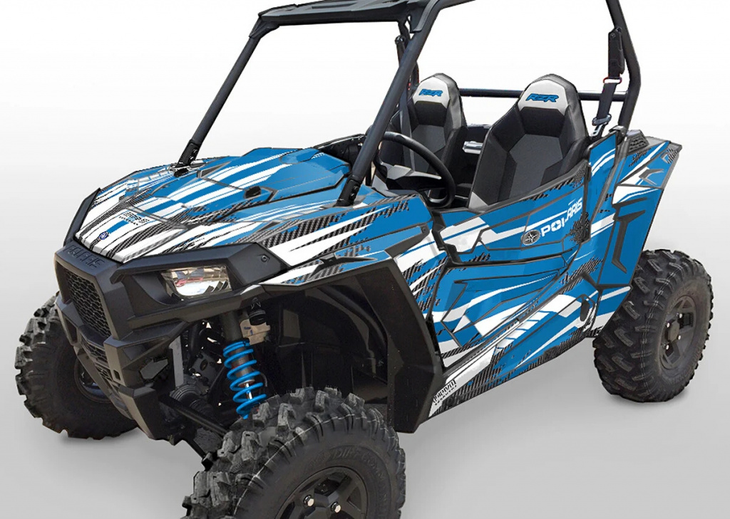 Racer-X Hintergrundfarbe = Voodoo Blue, Designfarbe = Weiß für Polaris RZR 900S/1000S 2 Türer 2015-2020