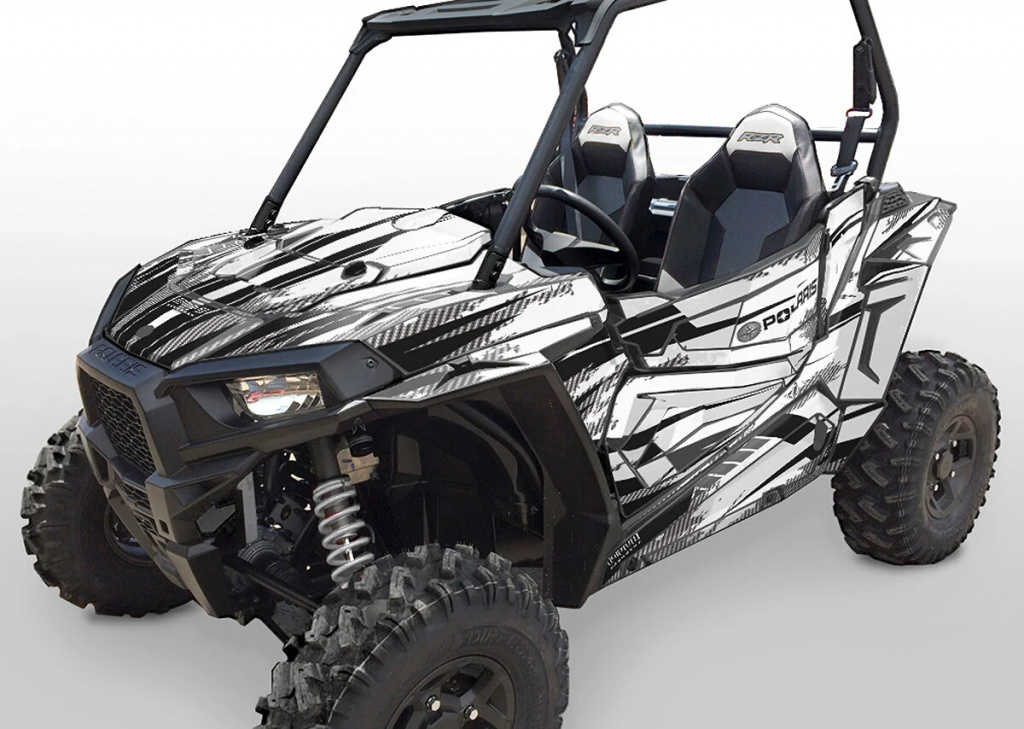 Racer-X Hintergrundfarbe = Weiß, Designfarbe = Schwarz für Polaris RZR 900S/1000S 2 Türer 2015-2020