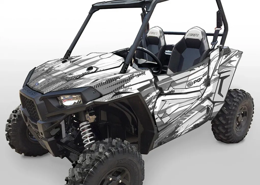 Racer-X Hintergrundfarbe = Weiß, Designfarbe = Silber für Polaris RZR 900S/1000S 2 Türer 2015-2020