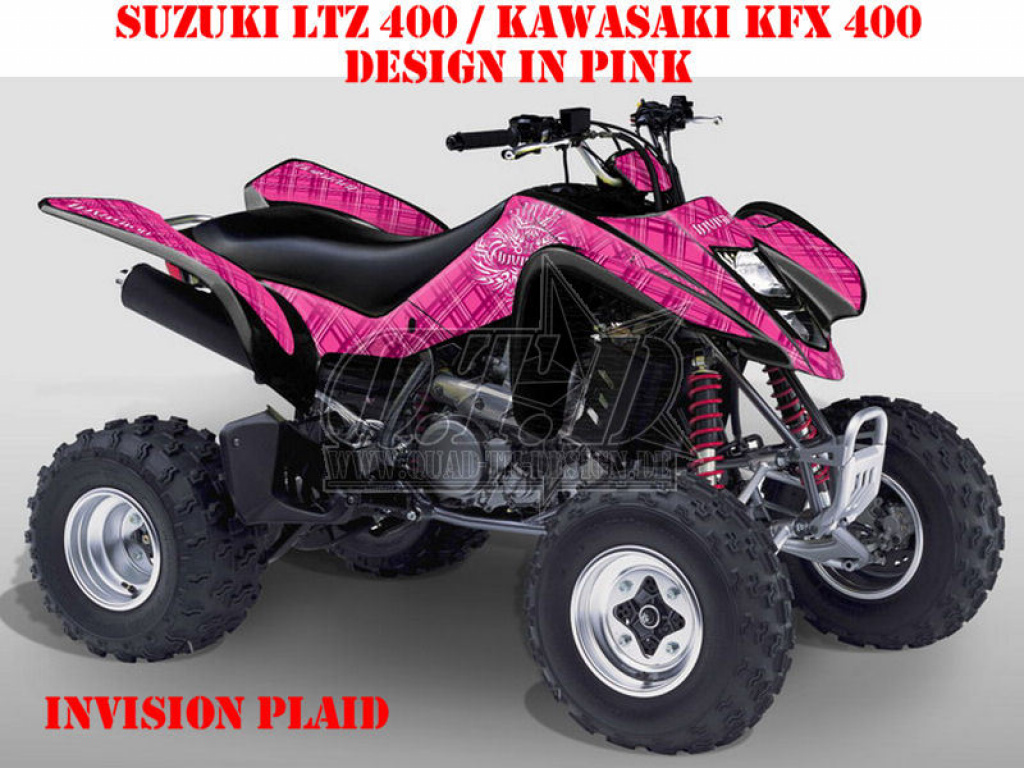 Invision Plaid Pink auf einer schwarzen Verkleidung für Suzuki LTZ 400 03-08