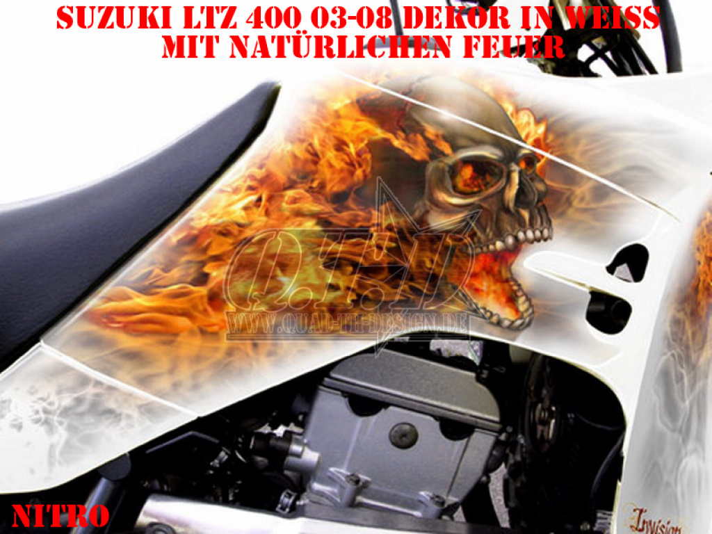 Nitro Weiß, Feuerfarbe = Natürlich für Suzuki LTZ 400 2003-2008