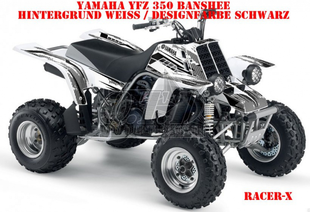 Racer-X Hintergrundfarbe = Weiß, Designfarbe = Schwarz für Yamaha Banshee YFZ 350