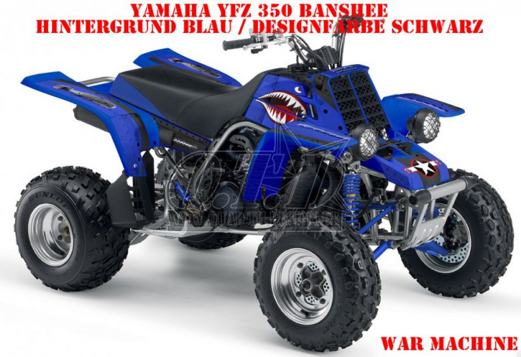 War Machine Hintergrund = Blau, Designfarbe = Schwarz für Yamaha Banshee YFZ 350