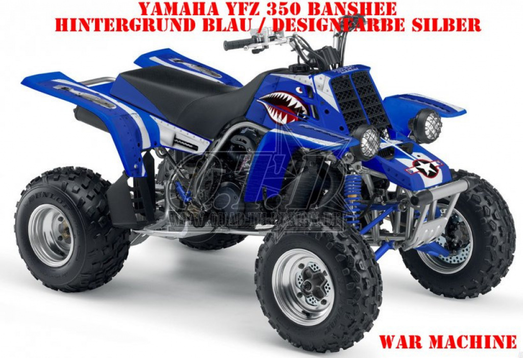 War Machine Hintergrund = Blau, Designfarbe = Silber für Yamaha Banshee YFZ 350