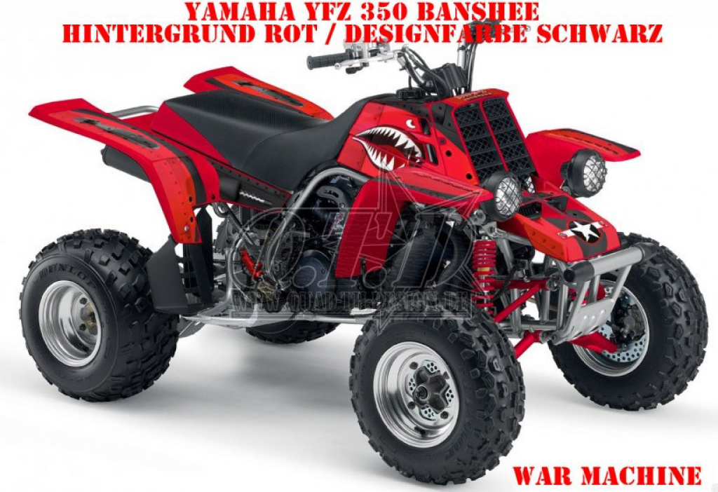 War Machine Hintergrund = Rot, Designfarbe = Schwarz für Yamaha Banshee YFZ 350