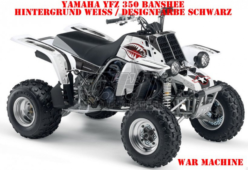 War Machine Hintergrund = Weiß, Designfarbe = Schwarz für Yamaha Banshee YFZ 350