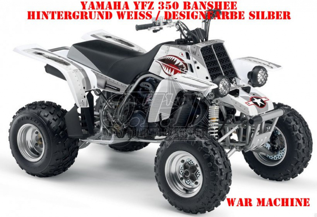 War Machine Hintergrund = Weiß, Designfarbe = Silber für Yamaha Banshee YFZ 350