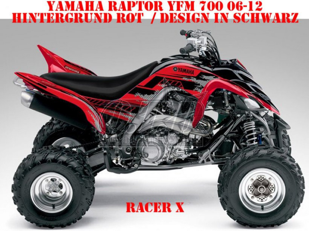 Racer-X Hintergrundfarbe = Rot, Designfarbe = Schwarz für Yamaha Raptor YFM 700 R 2006-2012
