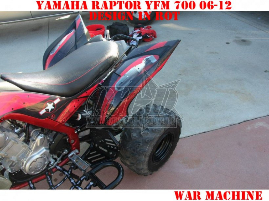 War Machine Hintergrund = Schwarz, Designfarbe = Rot für Yamaha Raptor YFM 700 R 2006-2012