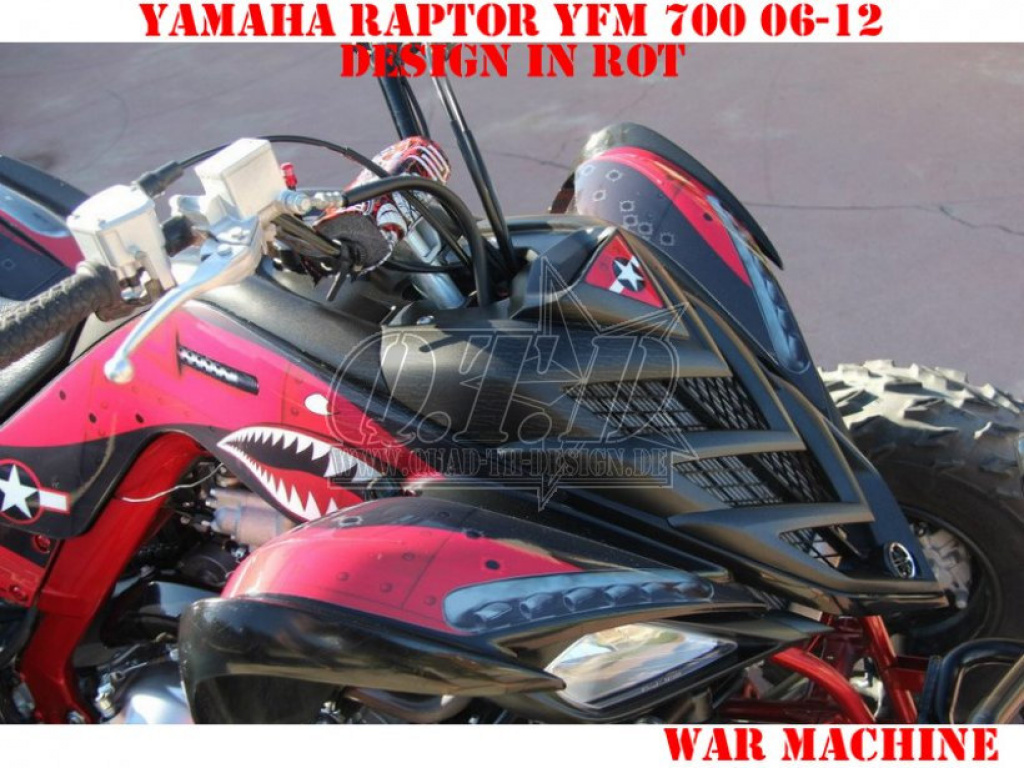War Machine Hintergrund = Schwarz, Designfarbe = Rot für Yamaha Raptor YFM 700 R 2006-2012