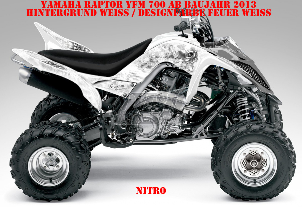 Nitro Weiß, Feuerfarbe = Dekorfarbe für Yamaha Raptor YFM 700 R up 2013+