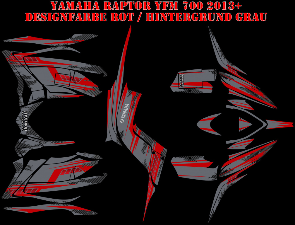Racer-X Hintergrundfarbe = Grau, Designfarbe = Rot für Yamaha Raptor YFM 700 R up 2013+
