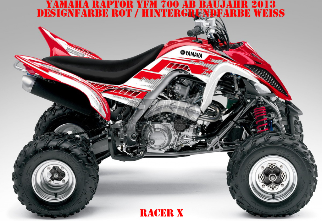 Racer-X Hintergrundfarbe = Weiß, Designfarbe = Rot für Yamaha Raptor YFM 700 R up 2013+