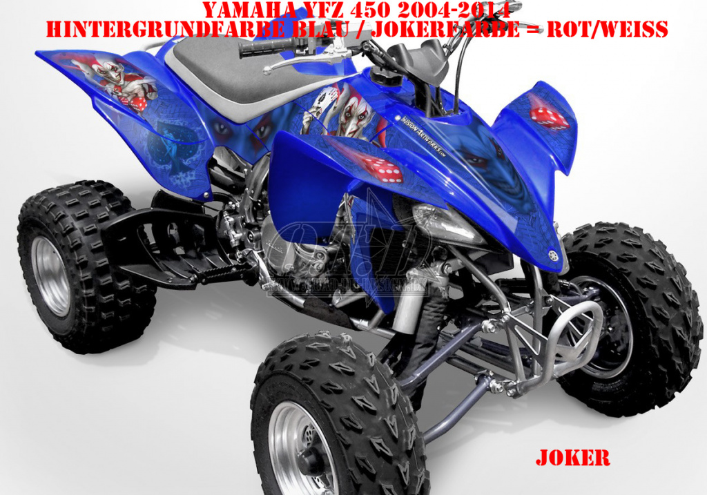 Joker Hintergrund Blau, Jokerfarbe Rot-Weiß für Yamaha YFZ 450 2004-2008 & 2012-2014