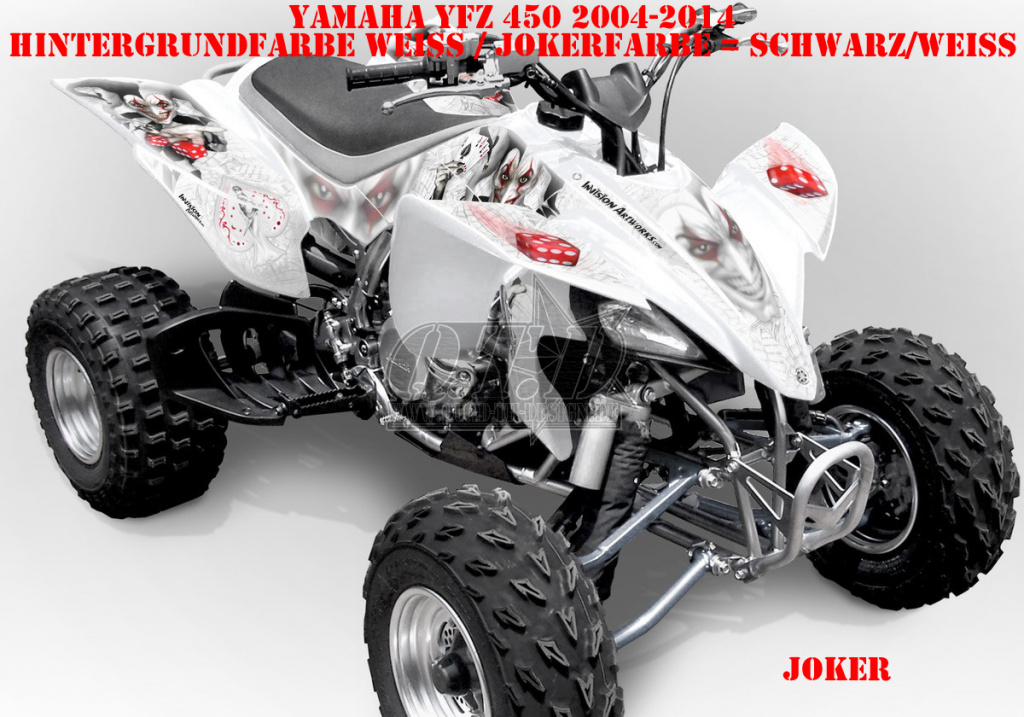 Joker Hintergrund Weiß, Jokerfarbe Schwarz-Weiß für Yamaha YFZ 450 2004-2008 & 2012-2014