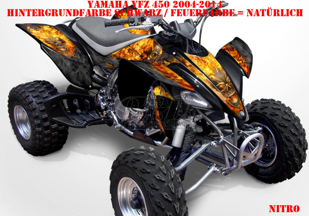 Nitro Schwarz, Feuerfarbe = Natürlich für Yamaha YFZ 450 2004-2008 & 2012-2014