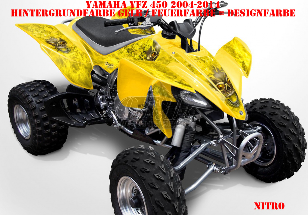 Nitro Gelb, Feuerfarbe = Dekorfarbe für Yamaha YFZ 450 2004-2008 & 2012-2014
