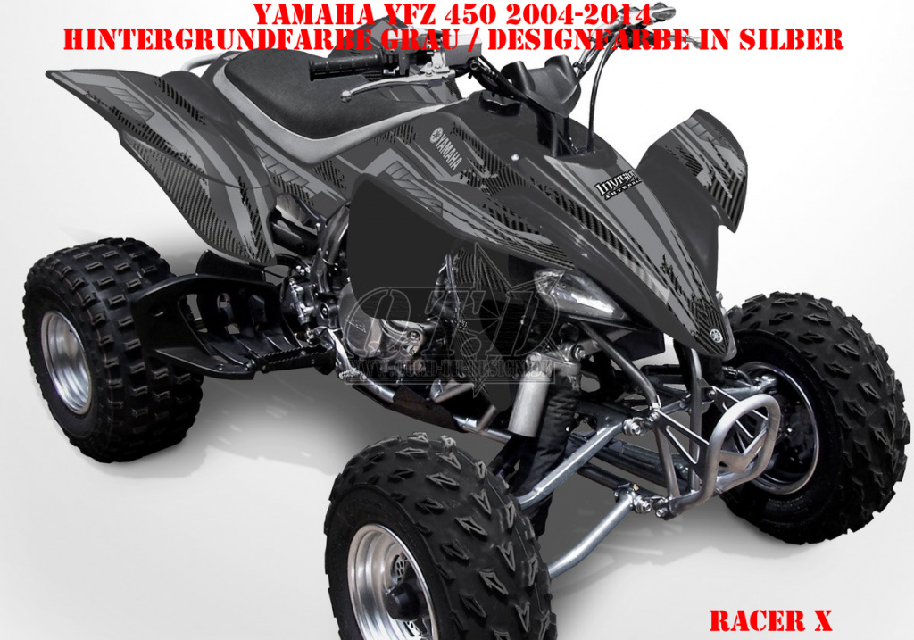 Racer-X Hintergrundfarbe = Grau, Designfarbe = Silber für Yamaha YFZ 450 2004-2008 & 2012-2014