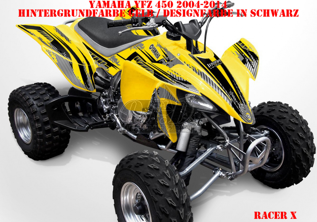 Racer-X Hintergrundfarbe = Gelb, Designfarbe = Schwarz für Yamaha YFZ 450 2004-2008 & 2012-2014