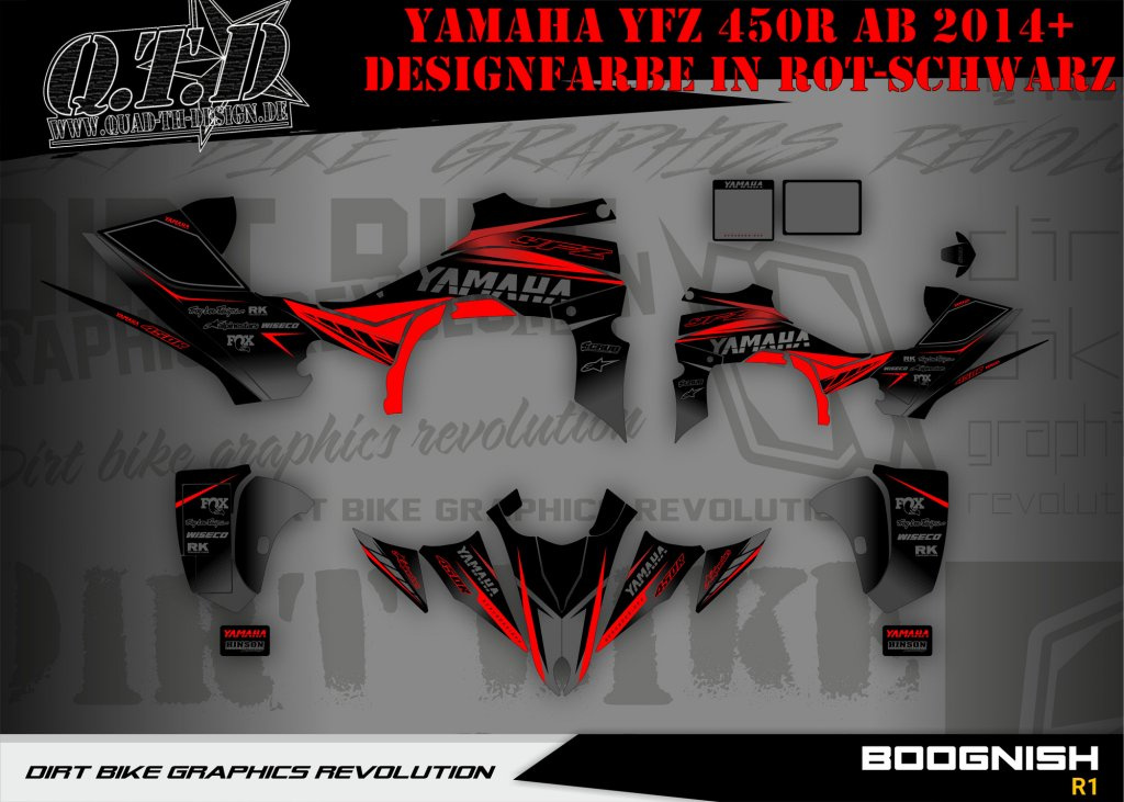 Beispiel Bild für die Farben, Boognish Rot-Schwarz für Yamaha YFZ 450R ab 2014+