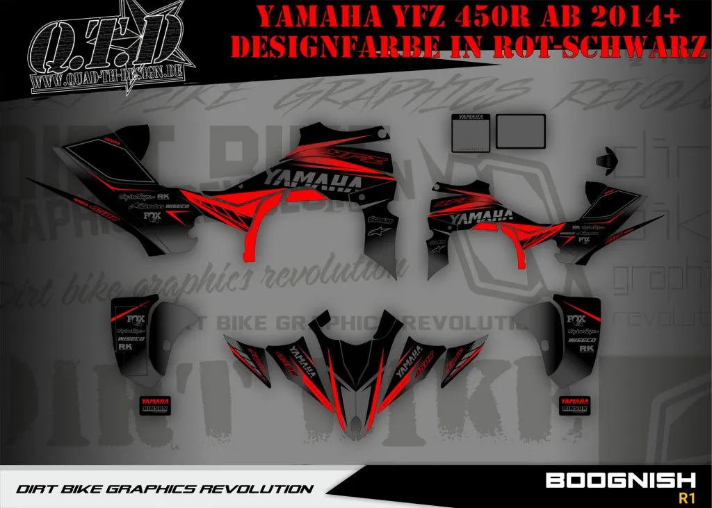 Example picture for thr colors, Boognish Red-Black for Yamaha YFZ 450R from 2014+