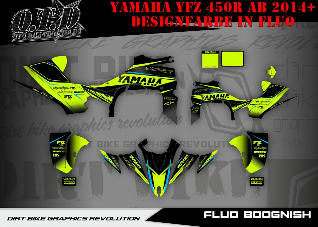 Beispiel Bild für die Farben, Boognish Fluo für Yamaha YFZ 450R ab 2014+, fluoreszierende Farbe- Neon