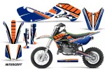 Intercept Hintergrund = Blau, Designfarbe = Orange mit Nummernfeldern für Kawasaki KX65 2002-2018