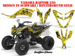 Butterfly Hintergrund = Gelb, Designfarbe = Schwarz für Yamaha Raptor YFM 250