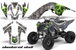 Checkered Skull Hintergrund = Silber, Designfarbe = Grün für Yamaha Raptor YFM 700 2006-2012
