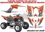 Checkered Skull Hintergrund = Orange, Designfarbe = Silber für Yamaha Raptor YFM 700R 2013+